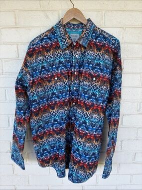 Panhandle Rough Stock Men's Multicolor Patterned Long-Sleeve Shirt